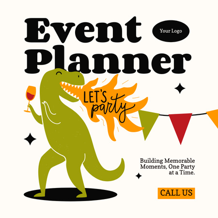 Event Planning Services with Fun Dinosaur Instagram AD Design Template