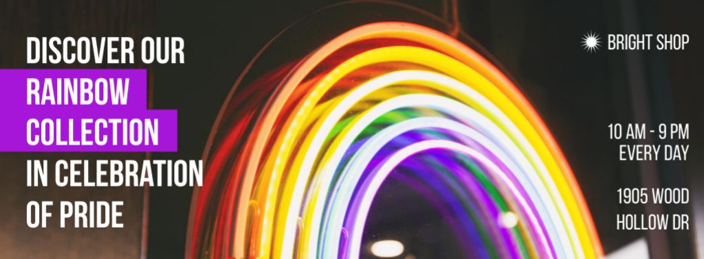 Plantilla de diseño de LGBT Shop Ad with Bright Neon Rainbow Facebook cover 