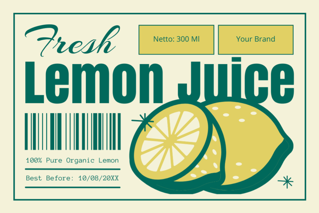 Fresh Lemon Juice In Packaging Offer Label Šablona návrhu