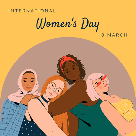 International Women's Day Announcement with Multiracial Women Instagram Design Template