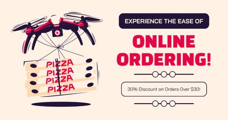 Plantilla de diseño de Oferta de pedidos de comida en línea con entrega con drones Facebook AD 