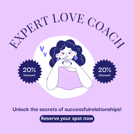 Ontwerpsjabloon van Animated Post van Love Coach biedt korting op adviesdiensten