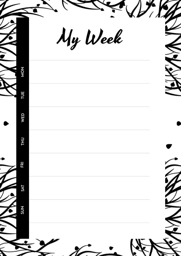Modèle de visuel Weekly Plan with Tree Branches in Black - Schedule Planner