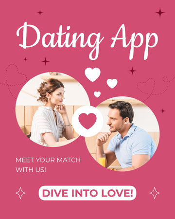Promo Applications for Dating with Hearts Instagram Post Vertical Design Template