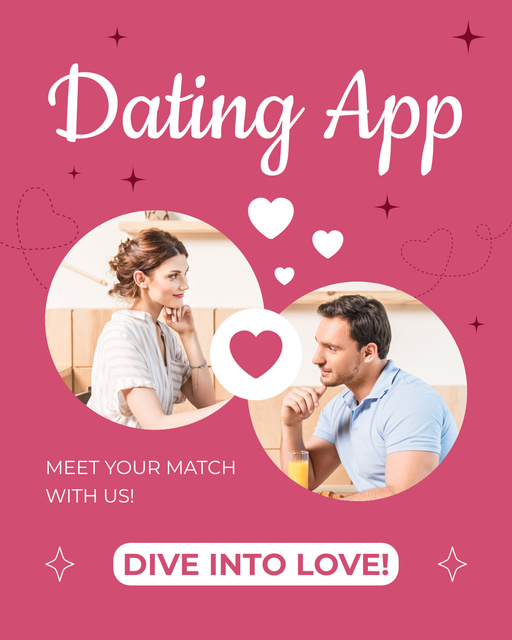 Plantilla de diseño de Promo Applications for Dating with Hearts Instagram Post Vertical 