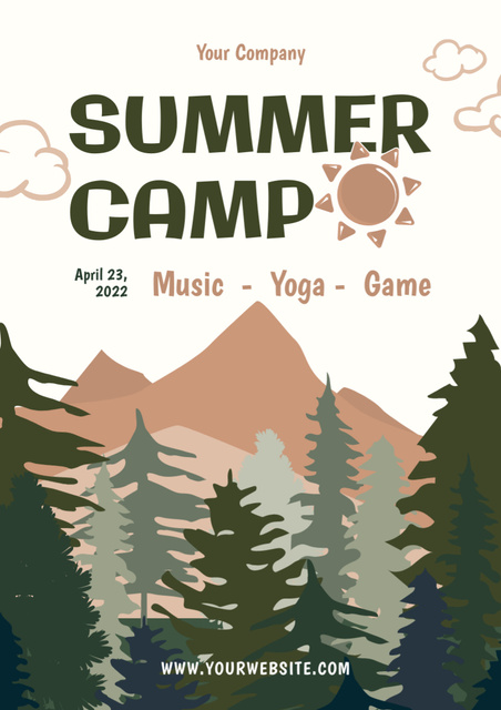 Engaging Summer Camp With Mountains And Forest Poster A3 – шаблон для дизайну
