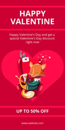 Valentine's Day Discount Offer with Cute Fox in Love Graphic Design Template