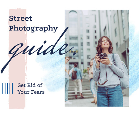 Woman with camera in city Facebook Design Template