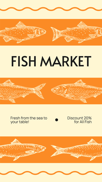 Fish Market Announcement with Sketch in Orange Instagram Story – шаблон для дизайна