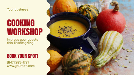 Thanksgiving Cooking Workshop Announcement With Pumpkins Full HD video Design Template