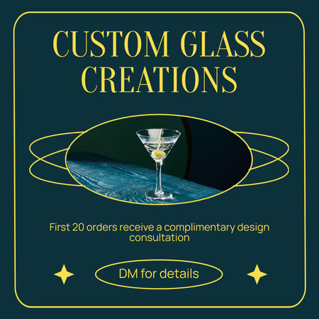 Offer of Custom Glass Creations with Cocktail Instagram AD Design Template
