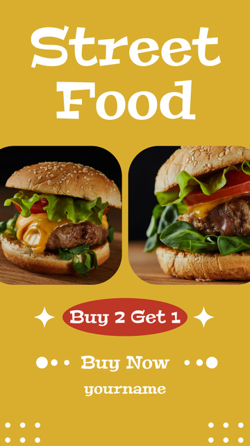 Street Food Ad with Yummy Burgers Instagram Story Design Template