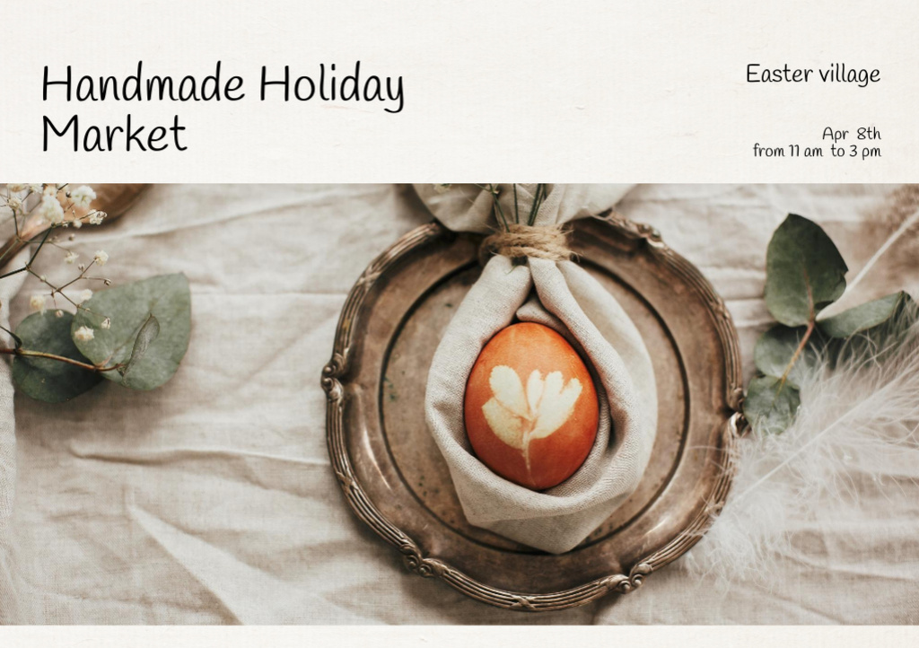 Handmade Easter Market Announcement With Painted Egg Flyer A5 Horizontalデザインテンプレート
