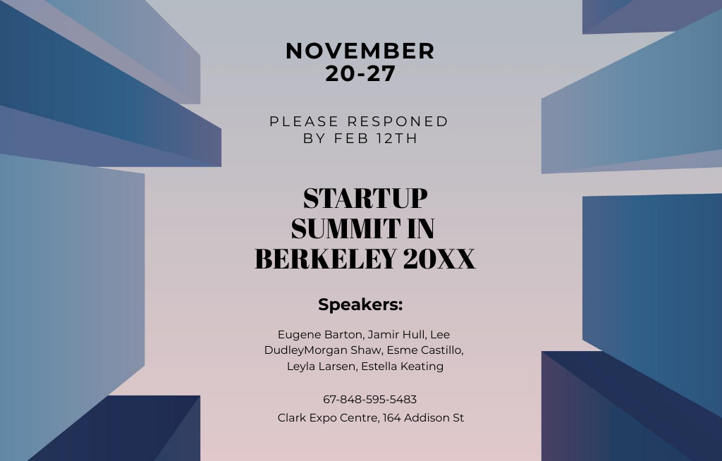 Ontwerpsjabloon van Invitation 4.6x7.2in Horizontal van Startup Summit Announcement With Skyscrapers