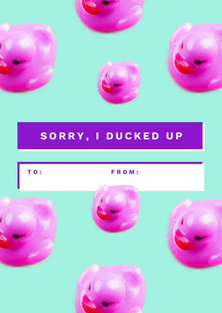 Funny Apology Message With Toy Ducks Postcard A6 Vertical Tasarım Şablonu