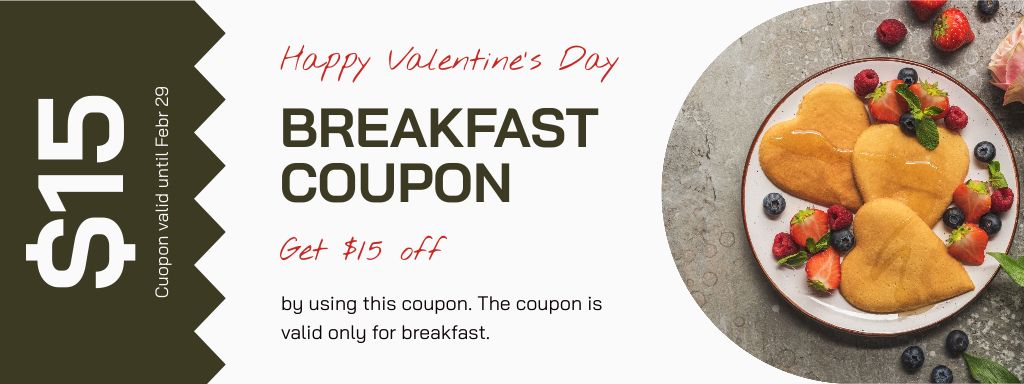 Voucher on Breakfast for Lovers on Valentine's Day Coupon Πρότυπο σχεδίασης