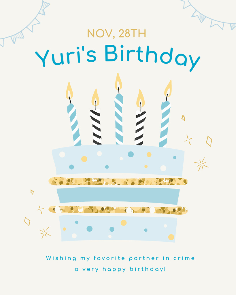 Birthday Greeting with Pastel Blue Cake Instagram Post Vertical Tasarım Şablonu