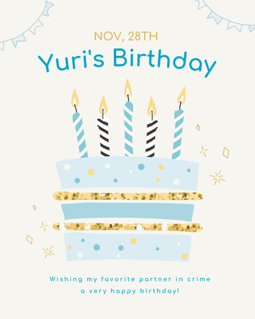 Születésnapi köszöntés pasztellkék tortával Instagram Post Vertical tervezősablon