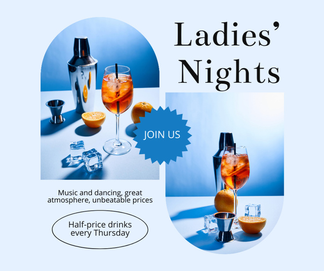 Perfect Cocktails for Lady's Night Offer Facebook Modelo de Design