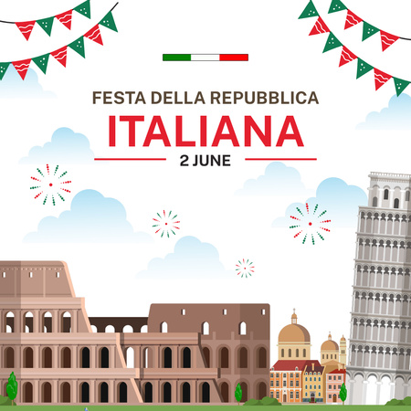 Republic of Italy Day Greeting with Sightseeings Instagram Design Template
