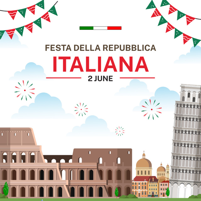 Republic of Italy Day Greeting with Sightseeings Instagram tervezősablon