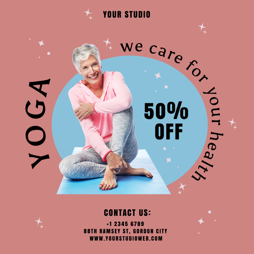 Yoga Studio For Seniors With Discount Instagram Modelo de Design