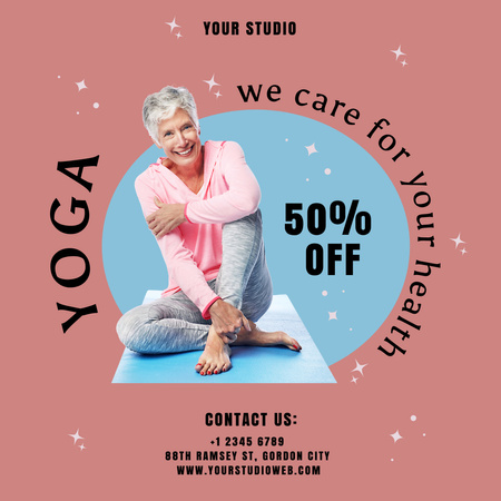 Plantilla de diseño de Estudio de yoga para personas mayores con descuento Instagram 