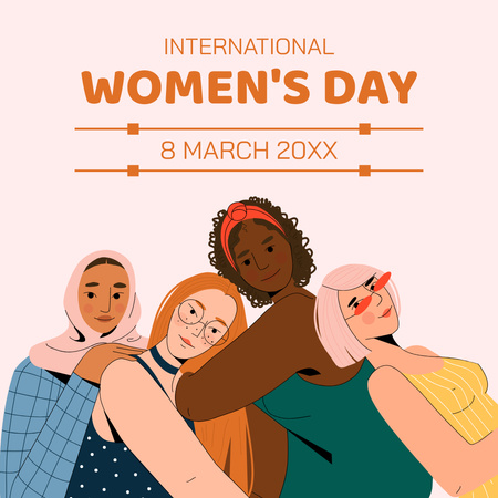 International Women's Day Celebration with Diverse Young Women Instagram Design Template