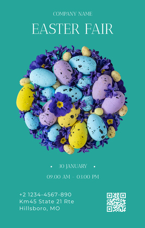 Easter Faire Announcement with Colorful Festive Eggs Invitation 4.6x7.2in Design Template