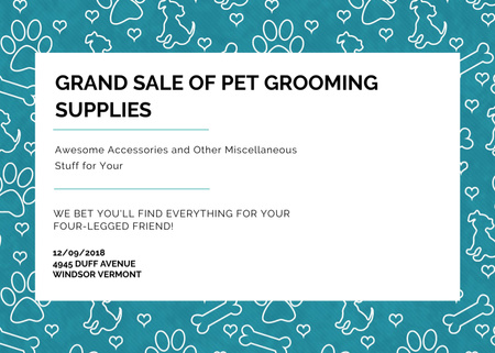 Ontwerpsjabloon van Flyer 5x7in Horizontal van Awesome Pet Grooming Supplies Sale with Abstract Paw Prints