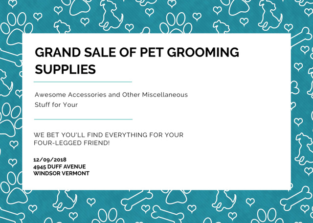Awesome Pet Grooming Supplies Sale with Abstract Paw Prints Flyer 5x7in Horizontal Tasarım Şablonu