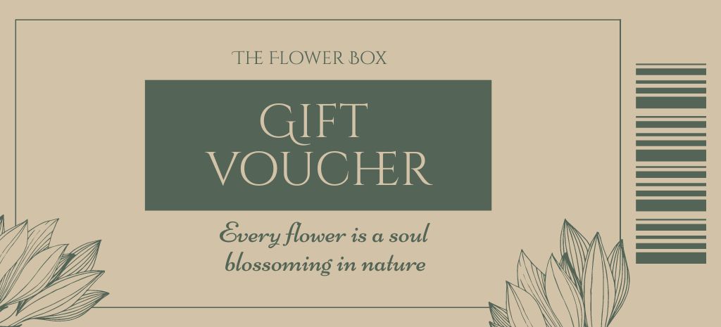 Gift Voucher for Flowers in Green Coupon 3.75x8.25in Šablona návrhu