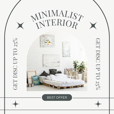 Designvorlage Anzeige für minimalistisches Wohninterieur mit stilvollem Schlafzimmer für Instagram AD