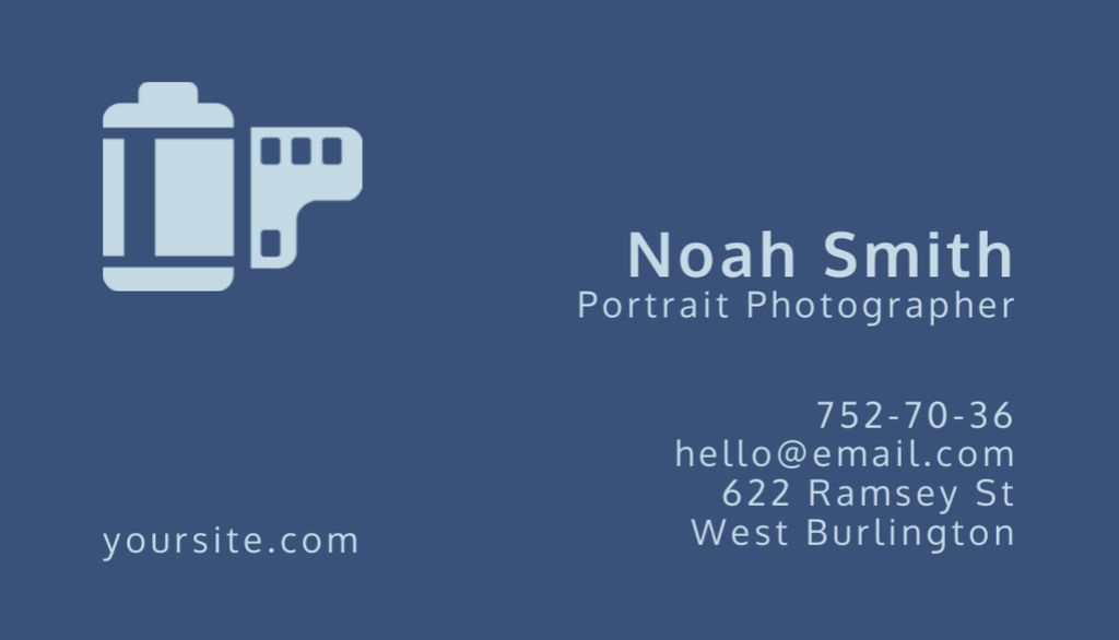Portrait Photographer Contacts Information Business Card USデザインテンプレート