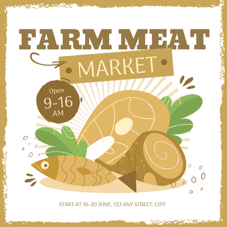 Designvorlage Verkauf von frischem Fisch und Fleisch auf dem Bauernmarkt für Instagram