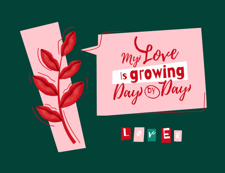Cute Love Phrase with Red Lips on Green Thank You Card 5.5x4in Horizontal Design Template