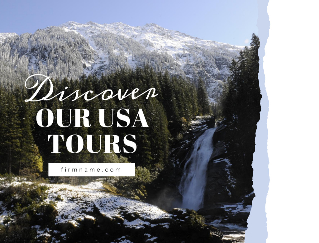 Szablon projektu USA Travel Tours Ad With Snowy Mountains View Postcard 4.2x5.5in