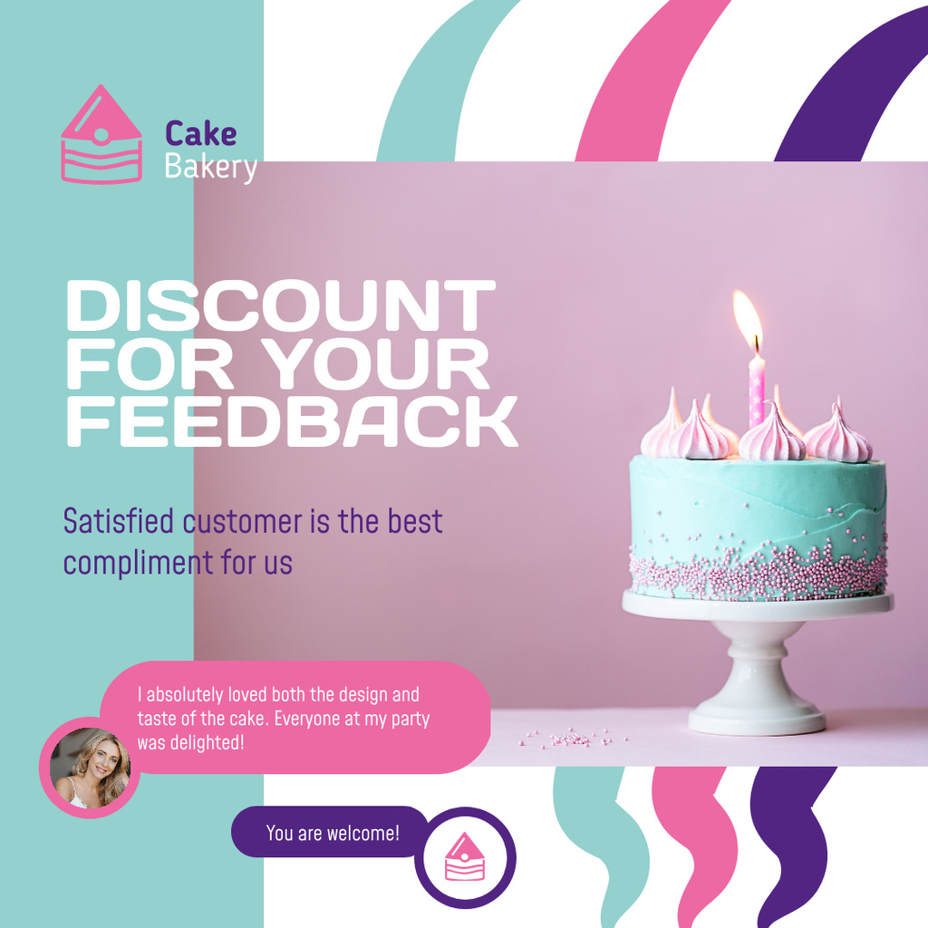 Designvorlage Bakery Ad Birthday Cake with Burning Candle für Instagram