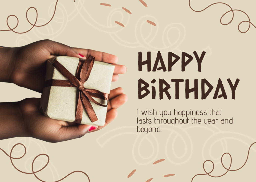 Birthday Gift with Silk Ribbon Card Design Template