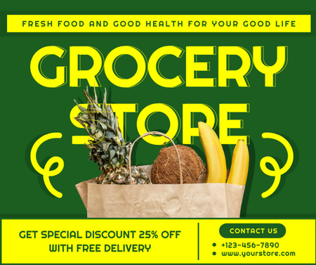 Fresh Food With Delivery And Discount Facebook Design Template
