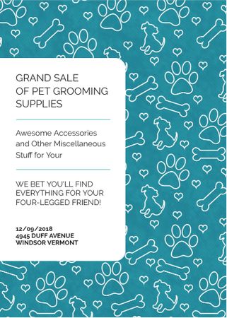 Designvorlage Pet Grooming Supplies Sale with animals icons für Invitation