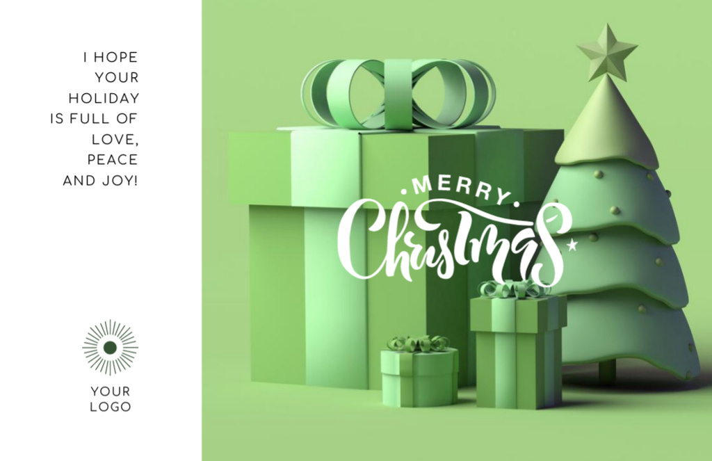 Christmas Festive Wishes with Green 3d Illustrated Thank You Card 5.5x8.5in Modelo de Design