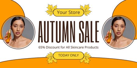 Autumn Sale of Skin Care Products on Orange Twitter Design Template