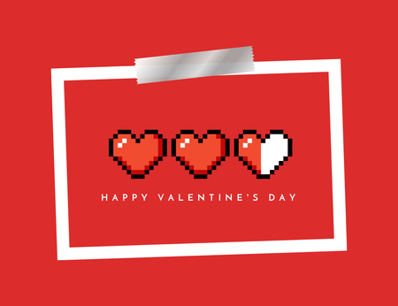 Valentin-napi köszöntés piros pixel szívekkel a keretben Thank You Card 5.5x4in Horizontal tervezősablon