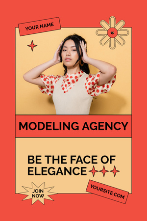 Ontwerpsjabloon van Pinterest van Modelleringsbureau advertentie met elegante vrouw op rood