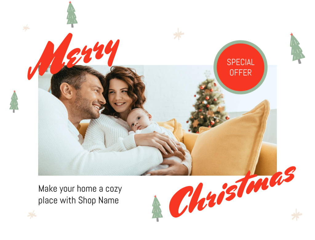 Christmas In July And Sale Announcement with Family on White Postcard 4.2x5.5in – шаблон для дизайну