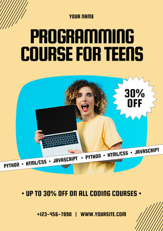 Programming Course With Discount For Teens Poster Šablona návrhu