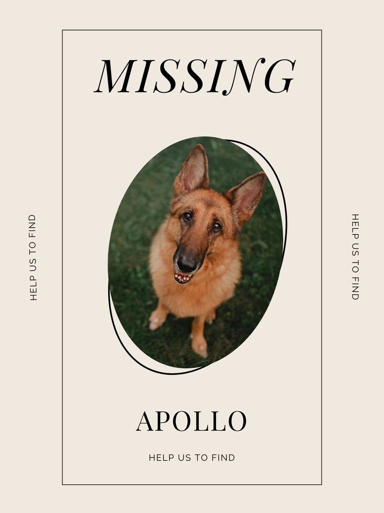 Announcement about Missing Nice Dog Poster US Tasarım Şablonu