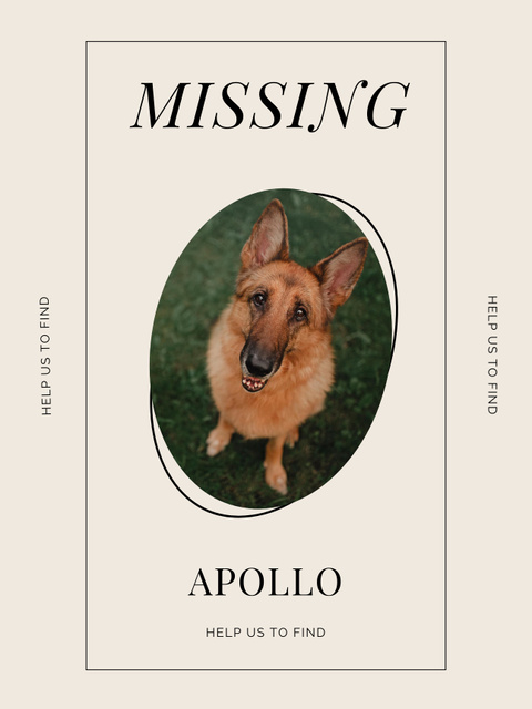 Designvorlage Announcement about Missing Nice Dog für Poster US