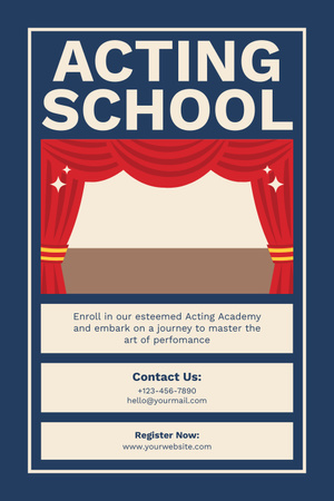 Advertising of Acting School on Blue Pinterest Design Template
